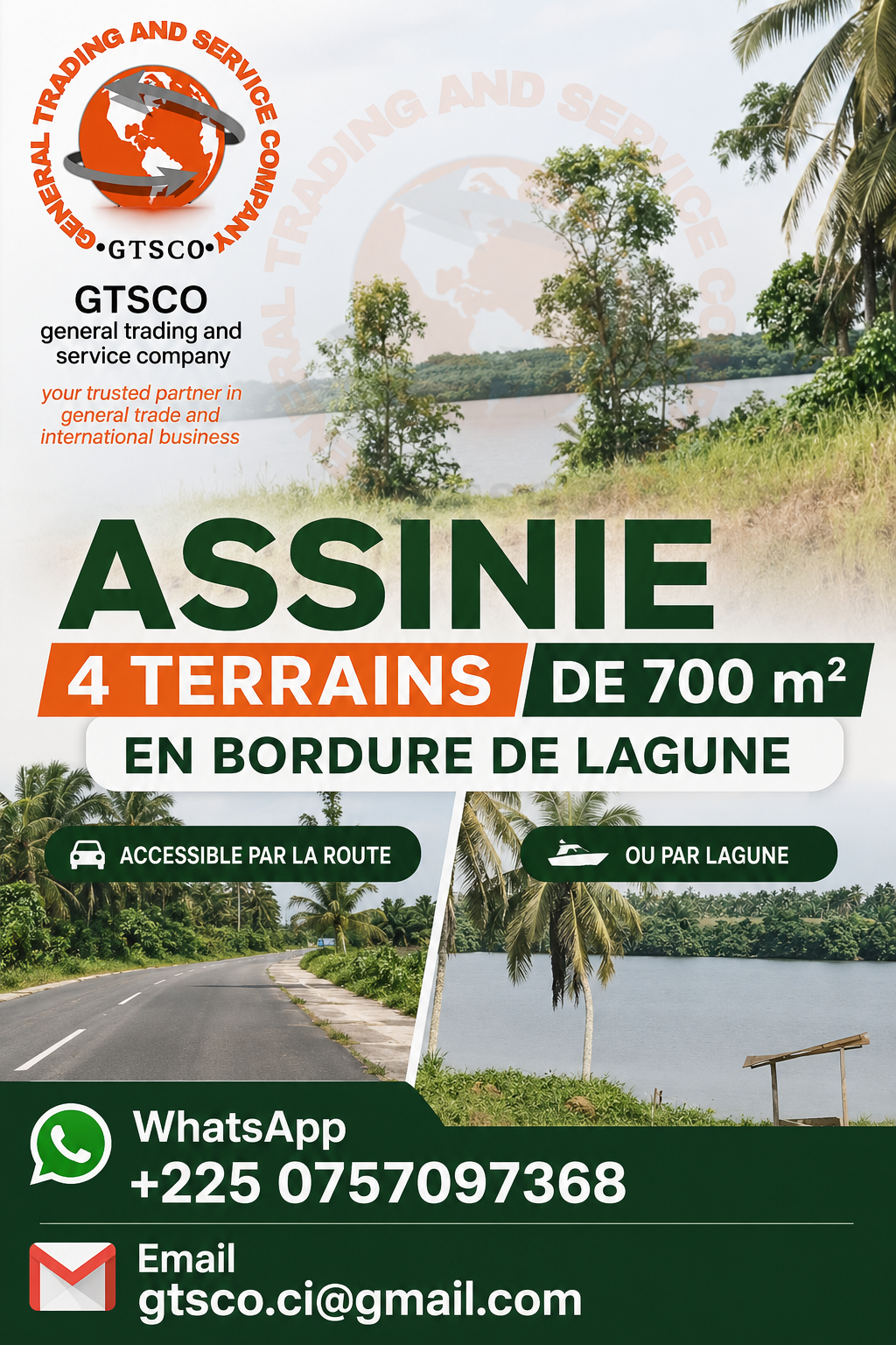 4 terrains de 700 m² à vendre – Assinie Mafia, bord de lagune (ACD)