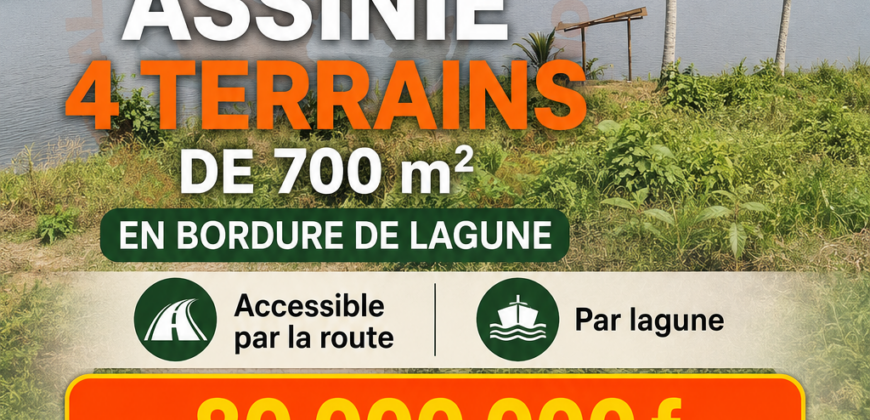 4 terrains de 700 m² à vendre – Assinie Mafia, bord de lagune (ACD)
