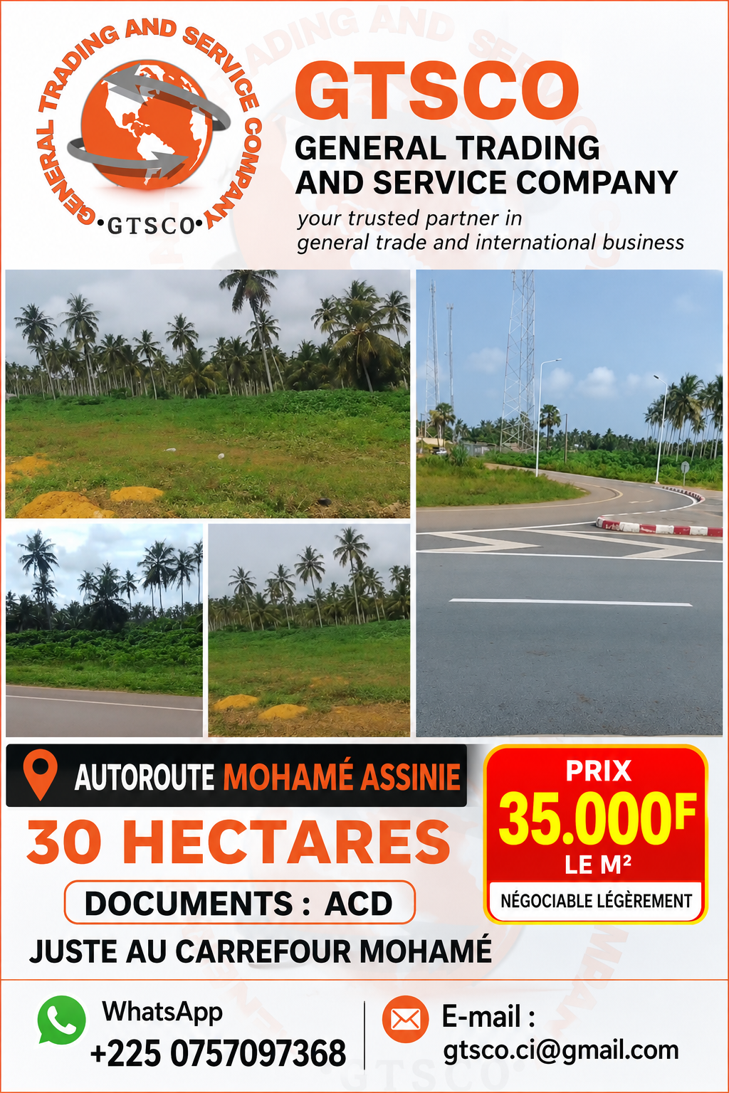 Terrain 30 ha ACD à vendre – Bonoua, Grand-Bassam