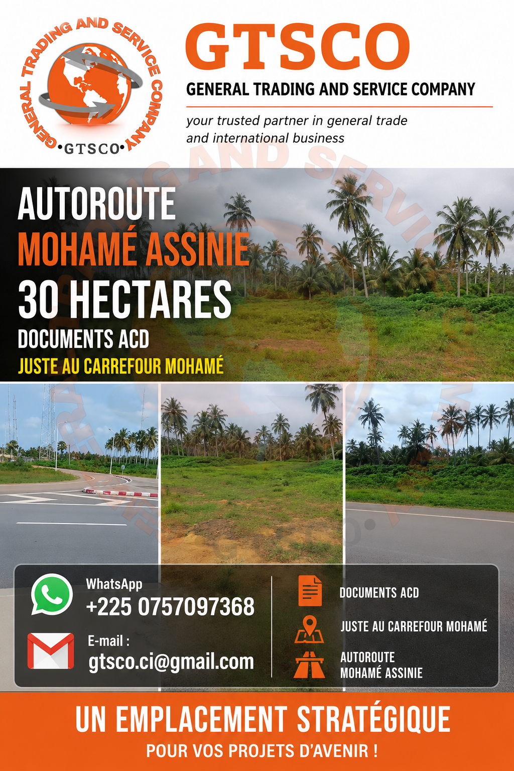 Terrain 30 ha ACD à vendre – Bonoua, Grand-Bassam