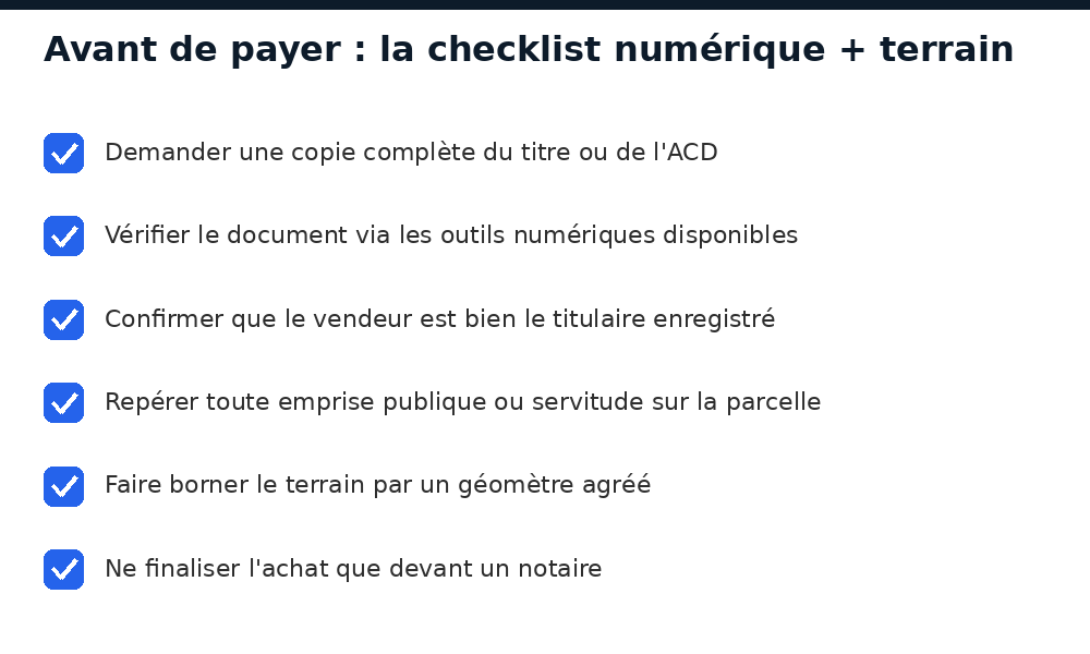 Checklist numérique et terrain avant de payer un titre foncier en Côte d'Ivoire